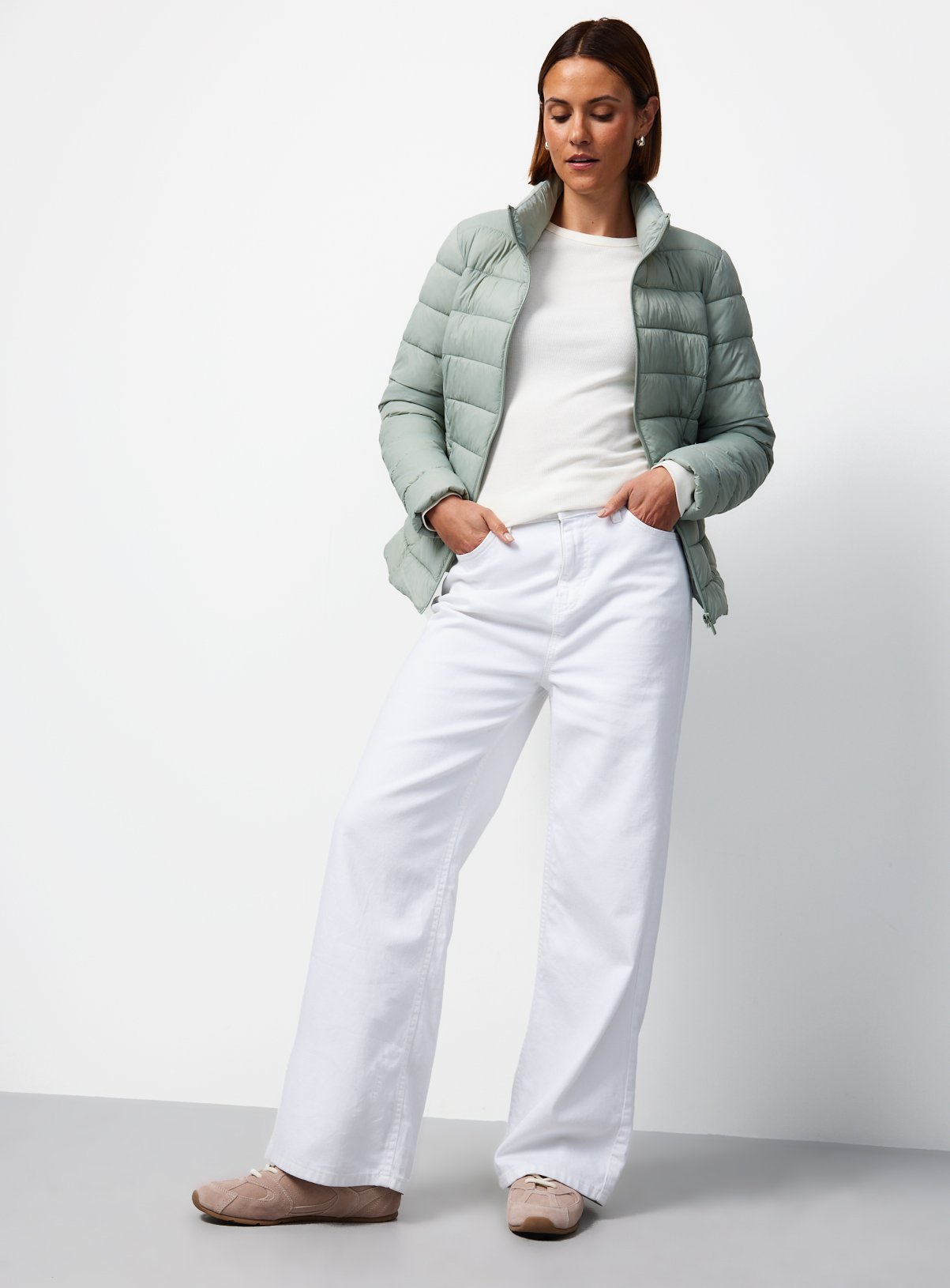 Green Padded Funnel Neckline Puffer Jacket M - Image 2 thumbnail
